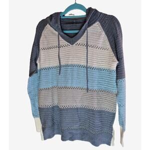 Striped Knit Hoodie Sweater – Size Large – Casual Soft Pullover Hooded Top